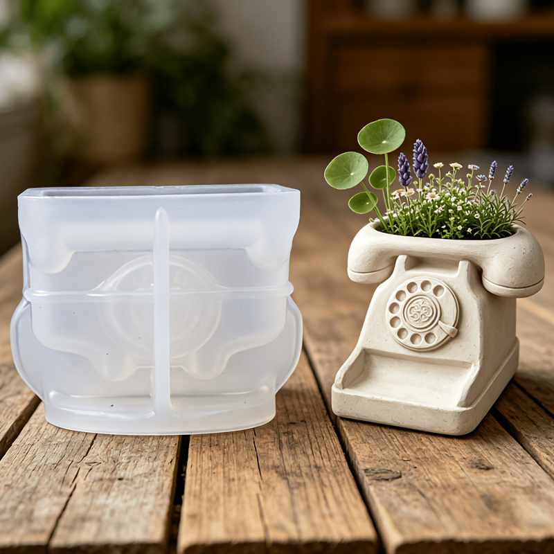 Tagine Clay Pot - 3D Vintage Döner Telefon Şeklinde Sukulent