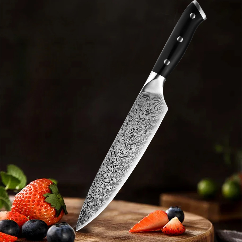 Wok Carbon Steel - Şam desenli mutfak bıçağı, siyah kaymaz