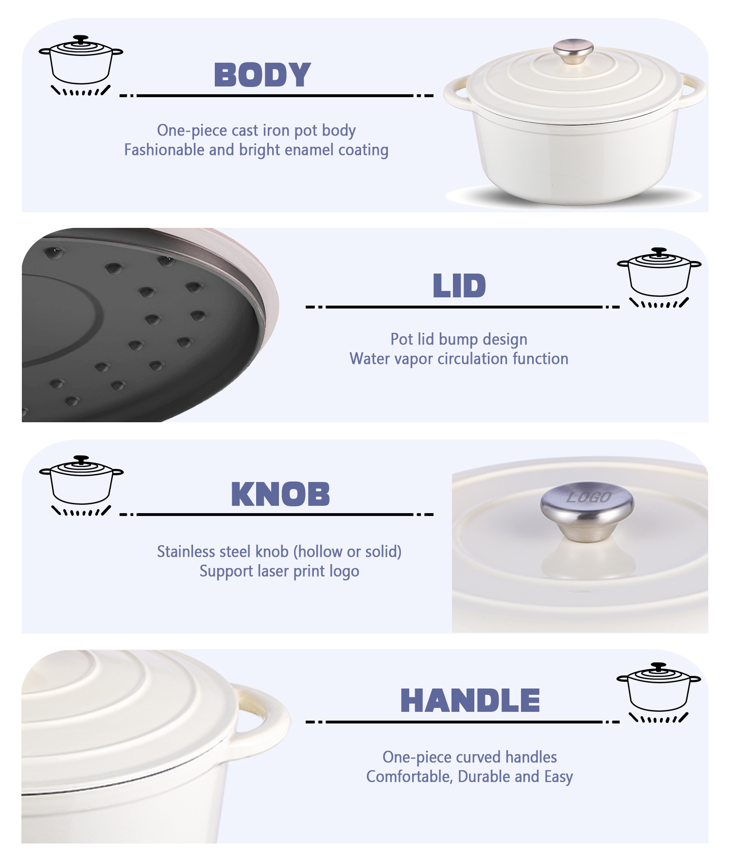 Dutch Oven Enamel - Mineli Dökme Demir Tencere Seti Yapışmaz